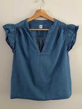 GAP  Denim V-Neck Flutter Sleeve Blouse